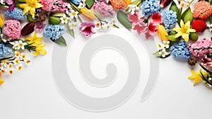 copy space with spring flowers pattern on white background