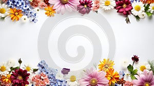 copy space with spring flowers pattern on white background