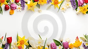 copy space with spring flowers pattern on white background