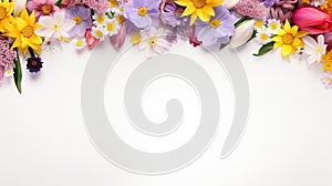 copy space with spring flowers pattern on white background