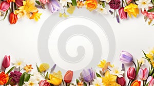 copy space with spring flowers pattern on white background