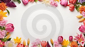 copy space with spring flowers pattern on white background