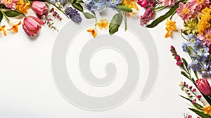 copy space with spring flowers pattern on white background