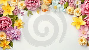 copy space with spring flowers pattern on white background