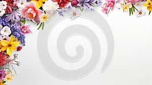 copy space with spring flowers pattern on white background