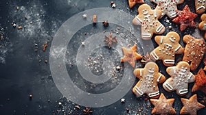 copy space, stockphoto, Beautiful background with gingerbread cookies, Christmas cookies, background for Christmas