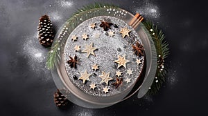 copy space, stockphoto, topview of a beautiful decorated Christmas cake. Christmas celebration, merry Christmas.