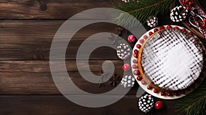 copy space, stockphoto, topview of a beautiful decorated Christmas cake. Christmas celebration, merry Christmas