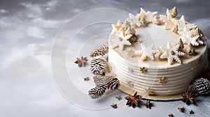 copy space, stockphoto, topview of a beautiful decorated Christmas cake. Christmas celebration, merry Christmas