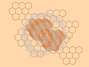 Geometric design featuring an array of hexagons on a light brown background.