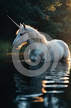 Tranquil Unicorn: Sunset Serenity in Placid Lake photo