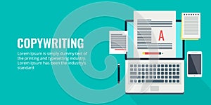 Copy writing - content writing - creative writing concept. Flat design vector banner