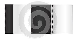 Copybooks with metallic silver spiral. Set of Vector 3d opened notebooks. Notebooks mock up for your design