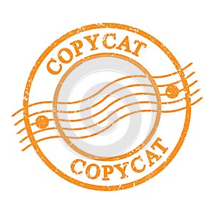 COPYCAT, text written on orange postal stamp