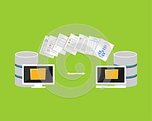 Copying files process. Files transfer between devices. Import or export data from another database photo