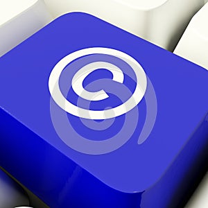 Copyright Computer Key In Blue Showing Patent Or Trademark