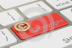 Copyright concept, on the computer keyboard 3D rendering