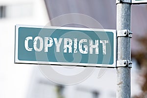 Copyright Concept. Green road sign with text