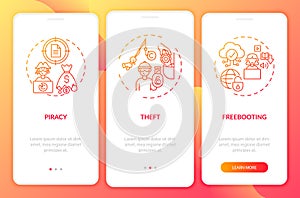 Copyright contravention types onboarding mobile app page screen with concepts photo