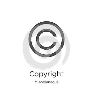 copyright icon vector from miscellaneous collection. Thin line copyright outline icon vector illustration. Outline, thin line