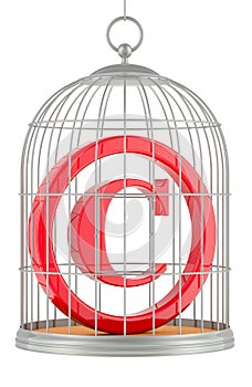 Copyright inside bird cage, 3D rendering