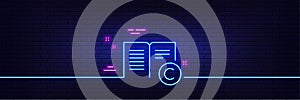 Copyright line icon. Copywriting or Book sign. Neon light glow effect. Vector