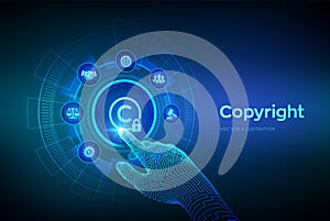 Copyright. Patents and intellectual property protection law and rights. Protect business ideas and headhunter concepts. Robotic