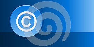 Copyright symbol icon glassy modern blue button abstract background