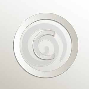 Copyright symbol, letter c icon, card paper 3D natural