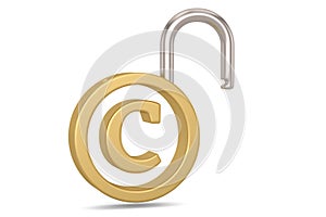 Copyright trademark concept with padlock isolated on white background. 3D illustration