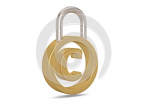 Copyright trademark concept with padlock isolated on white background. 3D illustration