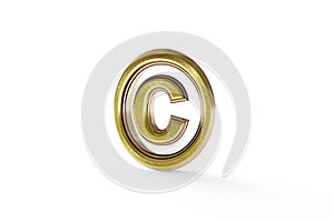 Copyright trademark Symbol in golden on white background 3d Illustration