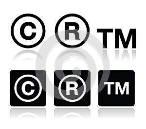 Copyright, trademark vector icons set