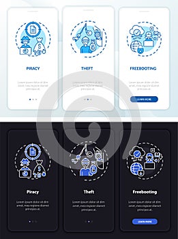 Copyright violation onboarding mobile app page screen with concepts photo