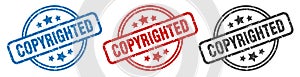 copyrighted stamp. copyrighted round isolated sign. photo