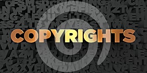 Copyrights - Gold text on black background - 3D rendered royalty free stock picture