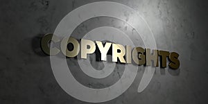 Copyrights - Gold text on black background - 3D rendered royalty free stock picture