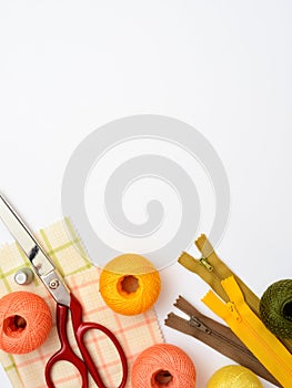 Copyspace frame with sewing tools and accesories