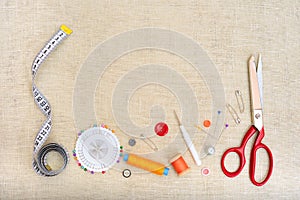 Copyspace frame with sewing tools and accesories