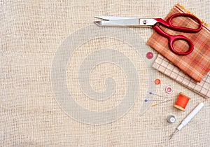 Copyspace frame with sewing tools and accesories