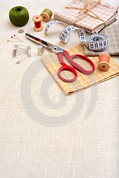 Copyspace frame with sewing tools and accesories