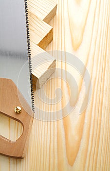 Copyspace image handsaw and timber