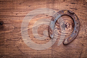 Copyspace image the old rusty horseshoe on vintage