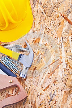 Copyspace image set of construction tools helmet