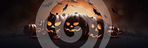 horror table pumpkin background halloween blue bat mystery fear celebration night. Generative AI.