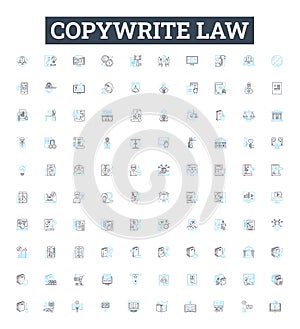 Copywrite law vector line icons set. Copyright, Law, Writing, Registration, Violation, Infringement, Intelectual