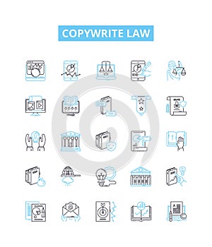 Copywrite law vector line icons set. Copyright, Law, Writing, Registration, Violation, Infringement, Intelectual