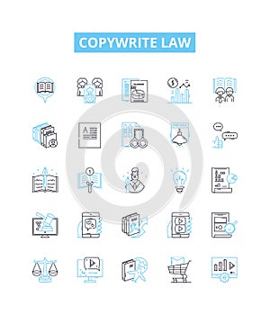 Copywrite law vector line icons set. Copyright, Law, Writing, Registration, Violation, Infringement, Intelectual