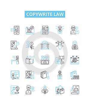 Copywrite law vector line icons set. Copyright, Law, Writing, Registration, Violation, Infringement, Intelectual