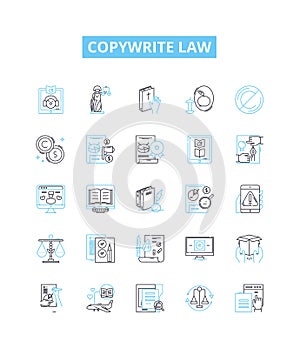 Copywrite law vector line icons set. Copyright, Law, Writing, Registration, Violation, Infringement, Intelectual